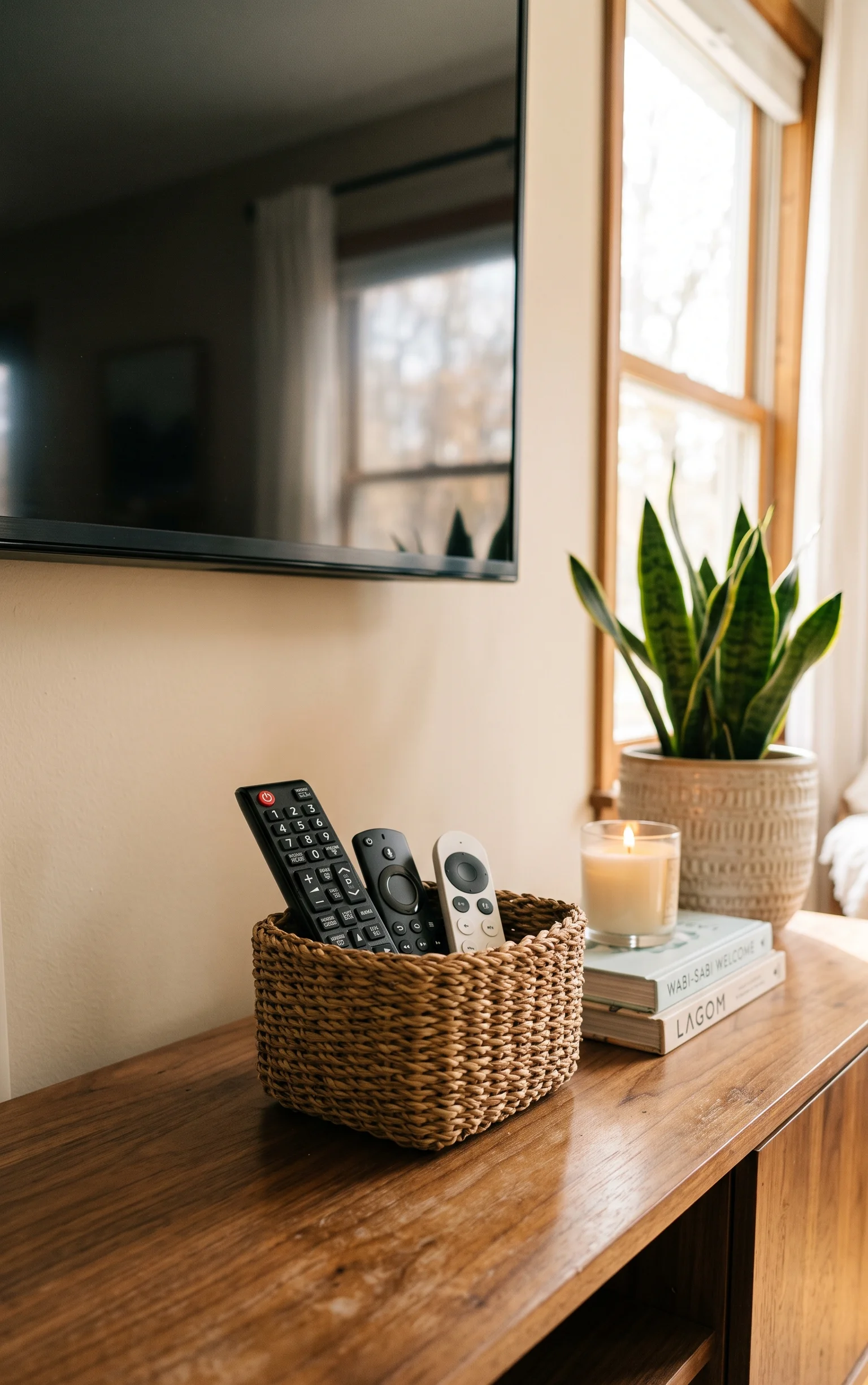 Hide the Remotes in a Woven Basket