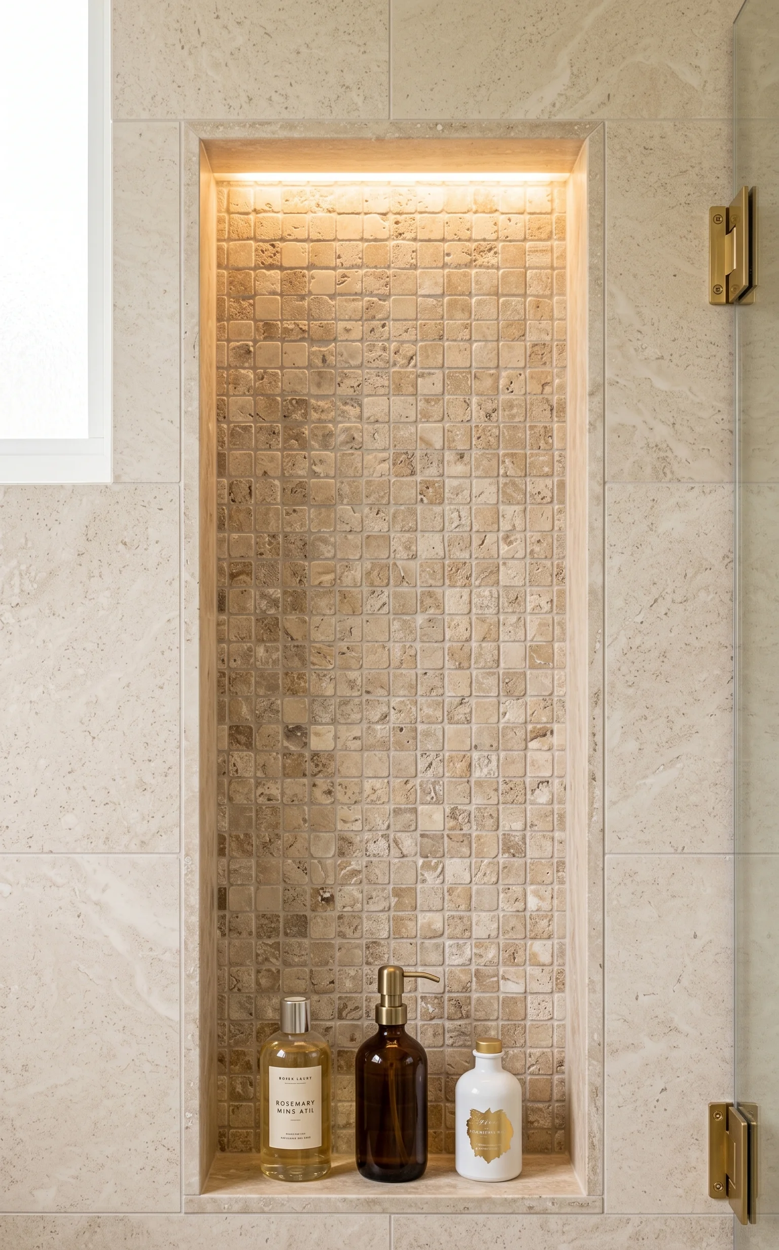Travertine Shower Niche as Focal Point